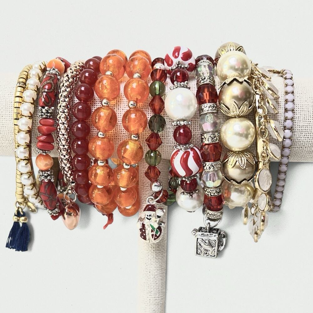 Bracelet Lot 13 Stretch Beaded Acrylic Charms Assorted Fashion Jewelry Boho Chic
